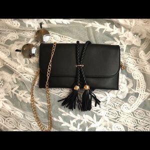 Akira Gold Chained Black Leather Clutch